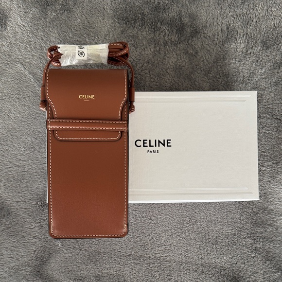 Brand new: Authentic - Celine Brown Leather Sunglasses | Phone Case - Picture 1 of 6